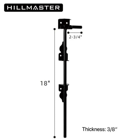 Heavy Duty 18 Inch Cane Bolt Gate Drop Rod For Wood Fences And Doors, black steel hardware with measurements, durable gate latch.