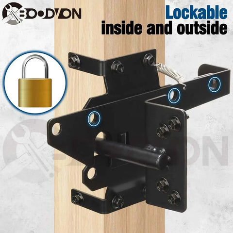 Self Locking Gate Latch For Wooden Fence Heavy Duty Post Mount Automatic Gate Lock Gravity Door Latch Hardware For Secure Pool Yard Garden Steel Black Finish installed on wood post
