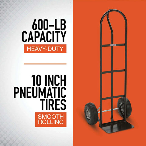 Steel Pneumatic Hand Truck Dolly - 600-Lb. Capacity, 10in. Tires, Powder-Coat Finish, shown standing on orange backdrop.