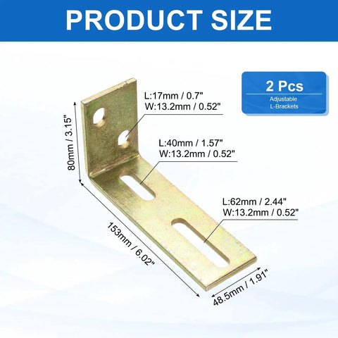 Two Pack Adjustable L Shaped Brackets For Sliding Doors With Right Angle Guide Roller Mount, Thickened Steel Construction
