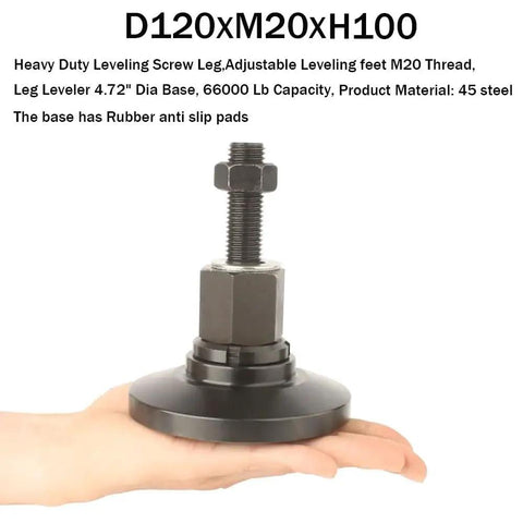 Heavy Duty Leveling Leg With Adjustable Feet For Workbench Machine And Cabinet, 4.72 Inch Base Diameter, shown on a hand