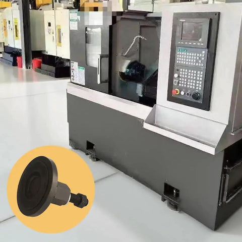 Heavy Duty Leveling Leg With Adjustable Feet For Workbench Machine And Cabinet, 4.72 Inch Base Diameter, M20 Thread, 66000 Lb Capacity shown next to heavy machinery