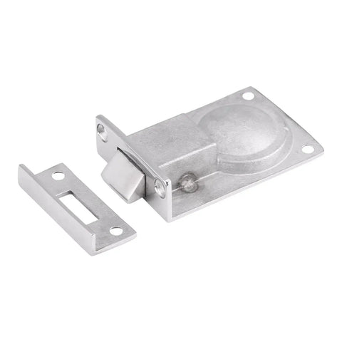 Stainless steel ring-handle flush hatch lock for boats - two-piece latch and strike plate, 316 marine grade