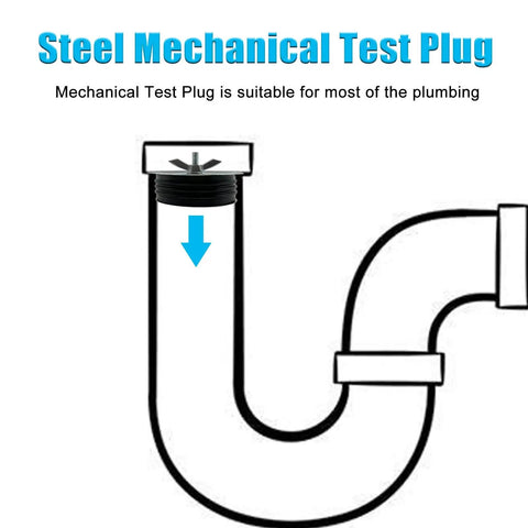 Diagram showing Sturdy Steel Mechanical Test Plug For Sewer Cleanouts With Galvanized Screw And Wing Nut 4 Inch Cap installed in pipe.