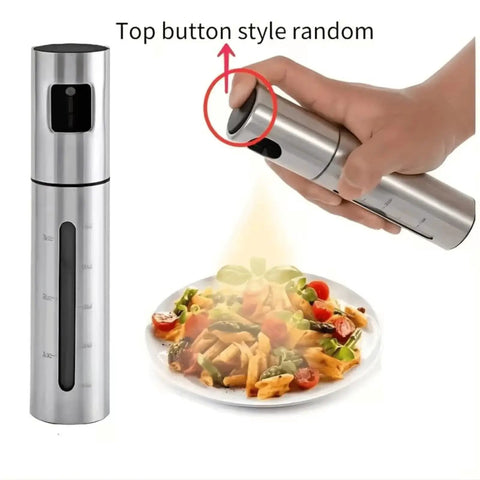 100ml Stainless Steel Olive Oil Spray Bottle Pro Grade Refillable Mister with Graduated Metal and Glass Design