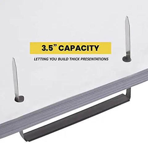 Premium 50 Pack 3.5 Inch Capacity Metal Prong Paper Fasteners Set With 2.75 Inch Base And Standard 2-Hole Punch For Paper Files And Folders Heavy-Duty Corrosion-Resistant Steel 50 Per Box close-up view of prongs and capacity label