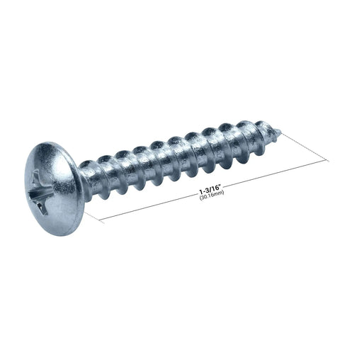 Close-up of a 1-3/16 inch zinc-plated screw used for Beefed Up Heavy Duty Adjustable Furniture Leg Levelers 4 Pack Up To 2000 Lbs Per Leg Total 8000 Lbs Capacity Great For Cabinets Shelves Tables And Workbenches On Uneven Floors.