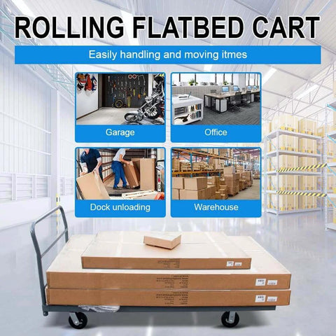 Steel Platform Truck/Smooth Deck Platform Truck 2000lb Capacity Heavy Duty Industrial Push Cart in warehouse