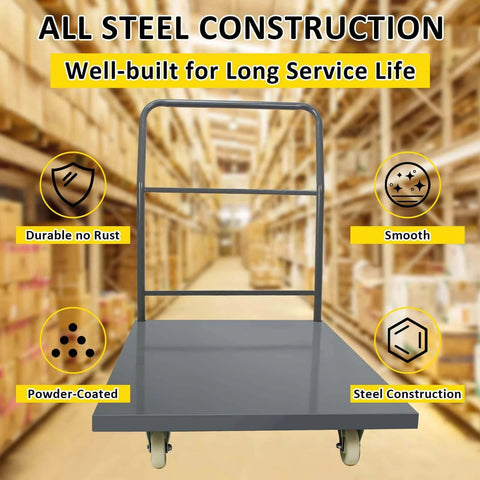 Heavy Duty Platform Truck Moving Flatbed Cart, 30"x48"Push Dolly, 2000 LBS Dolly Cart Flatform with Wheels and Handle in warehouse