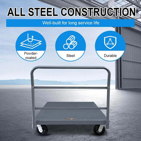 Steel Platform Truck/Smooth Deck Platform Truck 2000lb Capacity Heavy Duty Industrial Push Cart with steel frame in warehouse