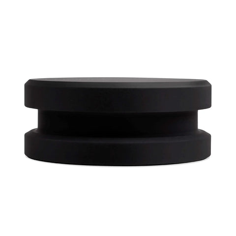 Improve vinyl sound and reduce surface wobble with a cork platter mat and a 760 gram steel weight, securing the record to the platter for better contact, dampened vibrations, and clearer, more dynamic playback. Black 760g steel record weight shown.