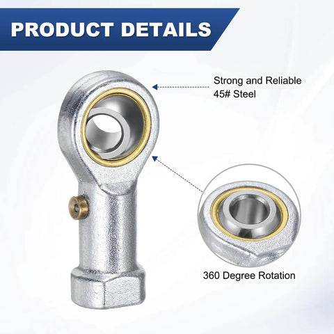 2-Pack PHS6 Rod End Bearing With M6x1.0 Left-Hand Thread Self-Lubricating Female Thread Steel Joint Rod Ends With Jam Nuts For Forging Machines CNC Equipment Steering Linkages Built-To-Last Hydraulics Automotive Projects And Automation shown in detail highlighting strong steel and rotation capability
