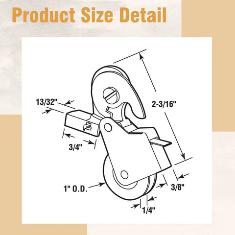Diagram of 4 Pack 1 Inch Heavy Duty Stainless Steel Sliding Screen Door Rollers With Ball Bearings, showing detailed measurements.