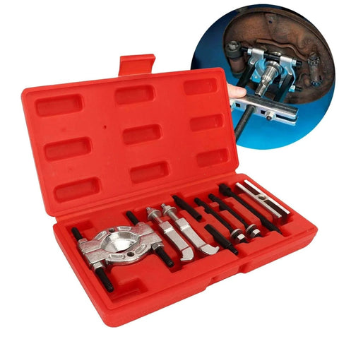 9 Piece Steel Separator Puller Tool Kit Bearing Removal Tool Set in red case used for auto repair remover, with installation inset