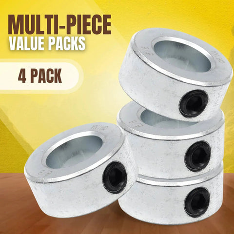 Four Pack Five Eighths Inch Bore Solid Steel Shaft Collars With Set Screws Zinc Plated One And One Eighth Inch Outer Diameter