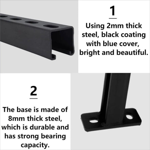 16 Inch Steel Shelf Bracket Set 4 Pack Heavy Duty Wall Shelves Support with black slotted channel and metal base close-up