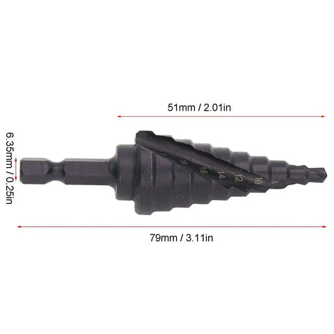 Pro Grade 10 Step High Speed Steel Step Drill Bit Set With Hex Shank For Metalworking, Pagoda Spiral Reamer, 4 To 22mm