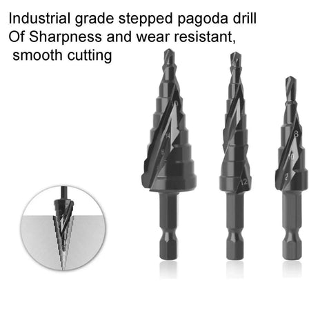 Pro Grade 10 Step High Speed Steel Step Drill Bit Set With Hex Shank For Metalworking, Pagoda Spiral Reamer, 4 To 22mm