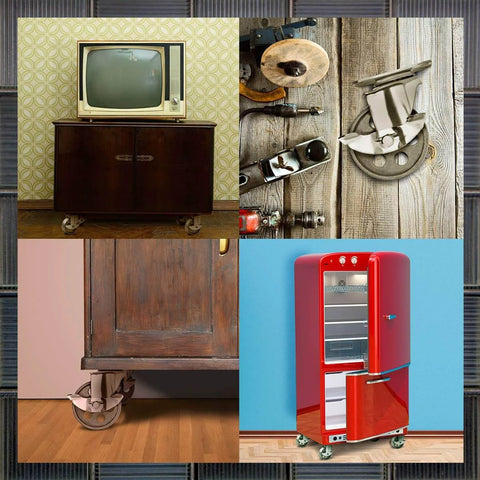 3 Inch Heavy Duty All Steel Swivel Plate Caster Wheels Set of 4 installed on cabinets and trolleys with brake lock and swivel feature.