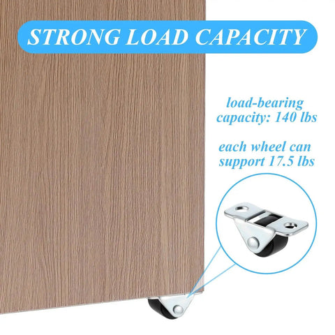 Eight Piece Mini Fixed Caster Wheels Set Half Inch Low Profile Silent Bearings Single Direction Tiny Wheels With Steel Top Plate And TPE Rubber Rigid Caster Wheel With Sixteen Screws For Bed Drawers Rolling Cabinets supporting wood panel