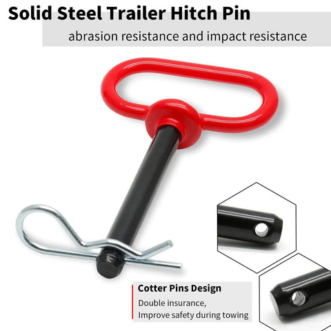 2 Pack Heavy Duty One Half Inch by Four Inch Trailer Hitch Pin and Clip for Tractor RV Truck Boat Car with Red Handle