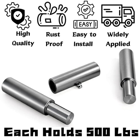 4 Pack 10 Inch Weld On Trailer Ramp Hinges Heavy Duty Greaseable Steel Rust Resistant Surface with install icons, each holds 500 lbs