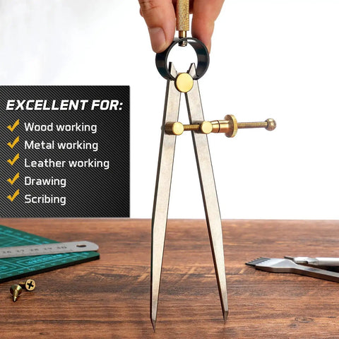 Adjustable Lockable Spring Wing Divider Calipers Set shown for woodworking and metalworking precision marking and creasing