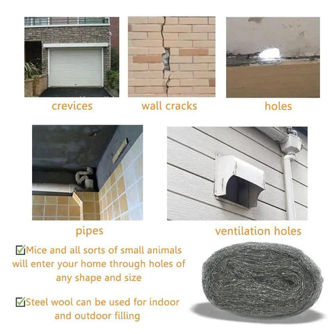 Steel Wool Fill Fabric DIY Kit Coarse Wire Wool Hardware Cloth Gap Blocker for holes, pipes, cracks, and ventilation areas