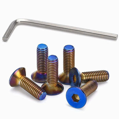 ✝️ PQY 6pcs Steering Wheel Screw Bolts Taper M5×0.8 Length 15mm Burnt Titanium Finish Flat Head with hex key