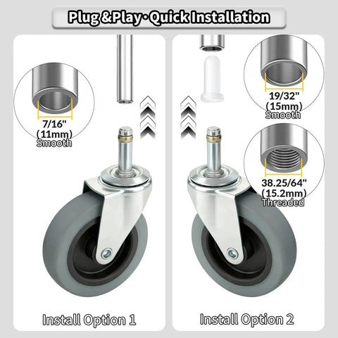 Heavy Duty Stem Caster Wheels 7 16 Inch Stem Diameter Swivel Rubber Casters TPR Replacement Wheels 4 Pack installation options
