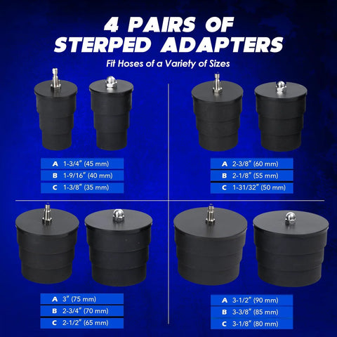 Yonligonju 10pc turbo leak tester kit with 4 pairs of stepped rubber adapters and metal tops, 1-3/8 to 3-1/2 in.