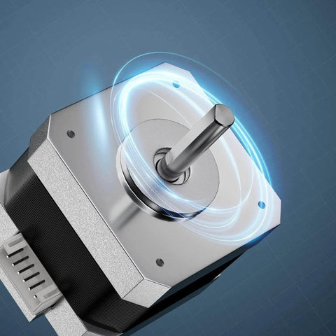 Close-up of 3D Printer Stepper Motor 42-34, 2 Phases 1A 1.8 Degrees 0.4 N.M with visible shaft, for Creality Ender-3 and CR-10 Series E-axis.