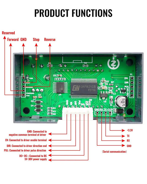 Wiring diagram of Stepper Motor Controller For Nema17 Nema23 1 To 128 Microstep 5-30V LCD Screen showing connections.