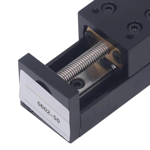 Close-up of 28 Stepper Motor Mini Linear Rail Slide Actuator, 50mm Stroke, X Y Z Stage with T Screw Rod for DIY CNC Router Parts