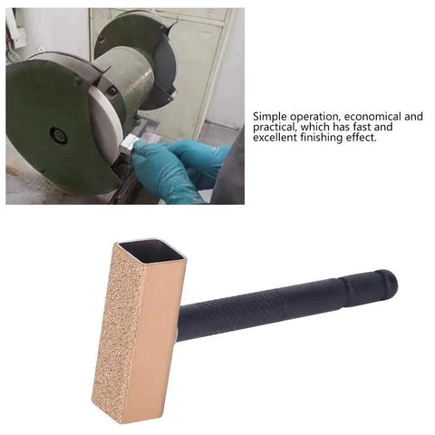 Stone Dresser Disc Wheel Abrasive Tool With Anti Slip Handle Small Lightweight Metal Alloy shown in use and as standalone tool