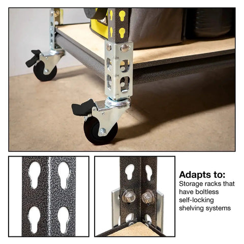 4Pc Storage Rack Caster Wheels Adapts To Boltless Self Locking Shelving Racks With 3 Inch Wheels And 1500 Lb Max Capacity Per Set