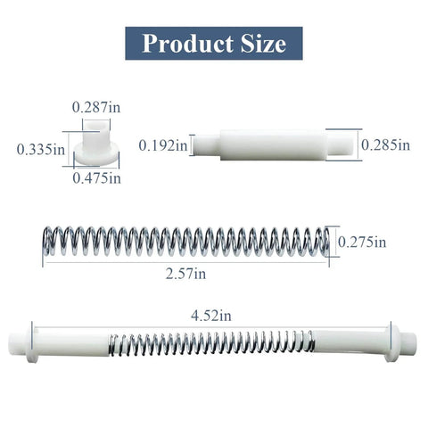 Product dimensions of K 5131 Steel And Nylon Storm Door Hinge Pin Kit showing measurements of nylon hinge pins and steel springs.