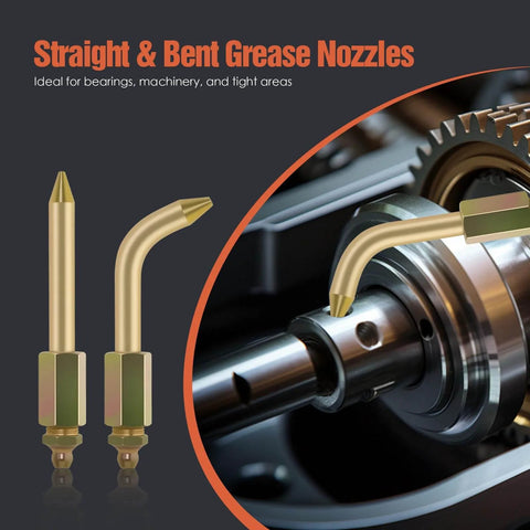 Grease Gun Needle Tip Kit – 7PCS Grease Gun Accessory Set with 3 Grease Injector Needle, Rubber Joint, bent and straight nozzle in use