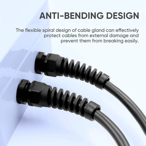 Strain Relief Cord Connector Kit, 2 Pack NPT One Half Inch Waterproof Cable Gland With Flexible Spiral Strain Relief installed