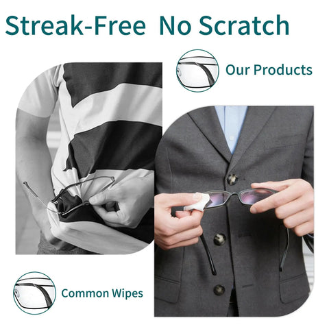 Comparison of Large Anti-Fog Lens Wipes 12x12cm, 100 Count, Individually Wrapped for Glasses with common cloth