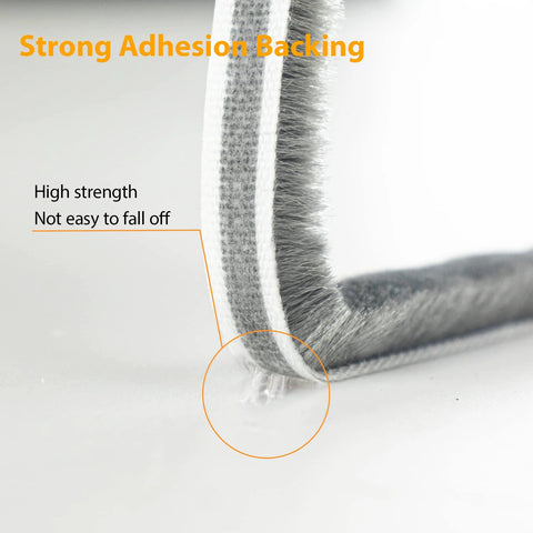 Bruiefpap grey brush-style weather strip for doors/windows, 0.35in x 0.35in, self-adhesive with white backing