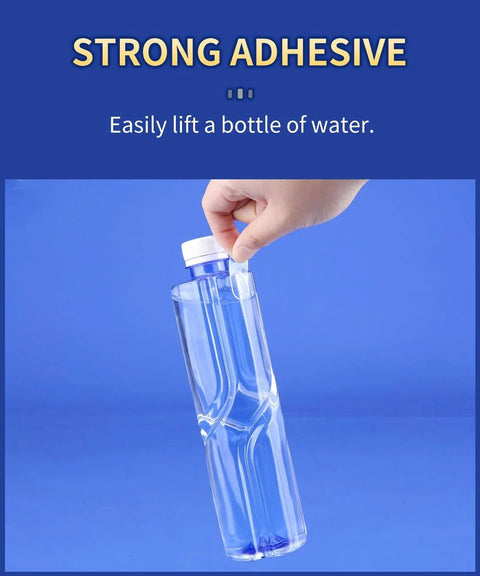 Clear Double Sided Adhesive Pads For Wall Mounting Ultra Strong Sticky Dots lifting a full water bottle