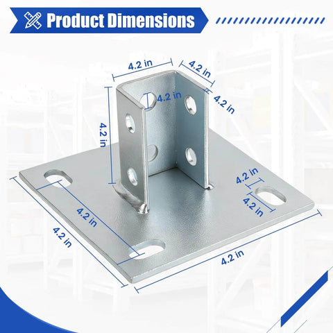 8 Piece Strut Post Base For 1-5/8 Inch Single Strut Channel Ground Floor Mount 6 Inch Square Bracket With Four Holes Diagram
