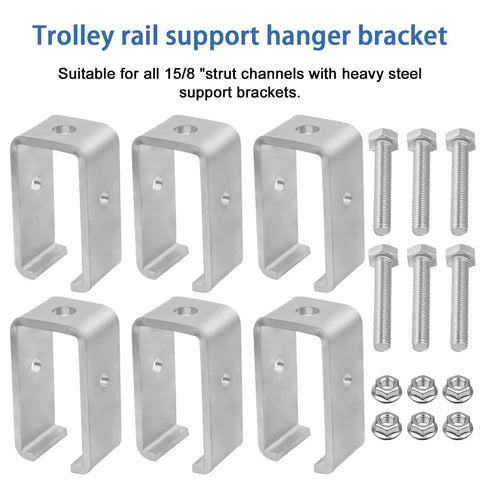 Universal One And Five Eighths Inch Strut Channel Trolley Track Hanger Bracket Heavy Duty 1200 Pound Load Rated For Unistrut Support System Interchangeable Intermediate Hangar Bracket Six Pack