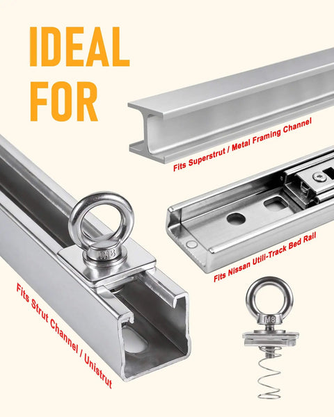 Heavy Duty Strut Channel Nut And Eye Bolt Set With Stainless Steel Eye Bolts M8 And M10 Zinc Plated Spring Nuts And Long Spring