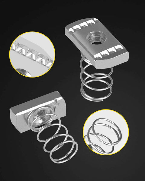Channel Nut Set for Strut Channel With Standard Spring Three Eighths Inch Thread Sixteen Zinc Plated Thickened Eight Millimeter Spring