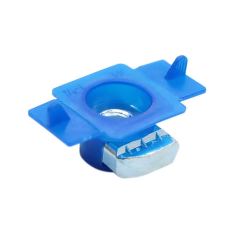 Strut Channel Nuts With Twist Tab Hundred Pack Three Eighths By Sixteen Thread Zinc Electroplated For Use With Unistrut Channels Secure Reinforced Nut For Attaching Fittings And Accessories To Channel Surfaces, close-up view