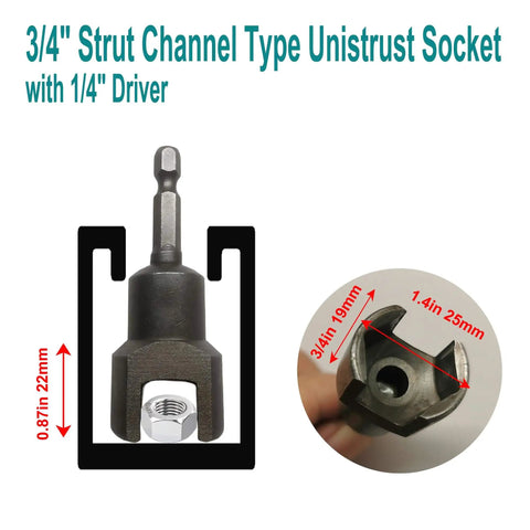 Heavy duty strut socket adapter forged from heat treated alloy steel for durability, designed for one quarter inch drive tools.