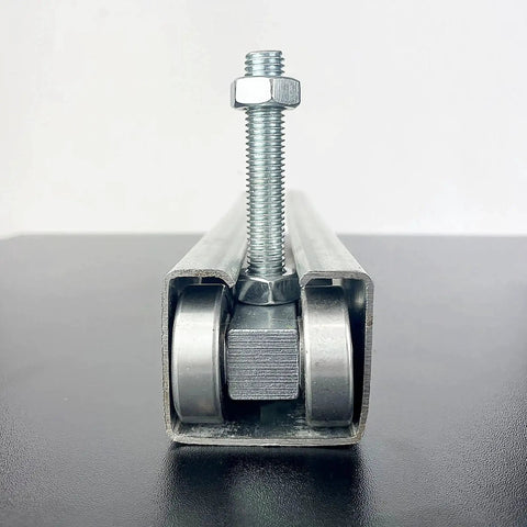 Four Wheel Trolley Assembly With Silent Rolling, M10 Bolt, Fits 1-5/8 Inch Wide Strut Channel