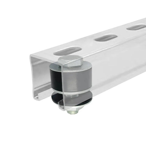 Two Pack Strut Channel Trolley Stopper And Roller Limiter For One And Five Eighths Inch Wide And Taller Strut Channels, metal and rubber stopper